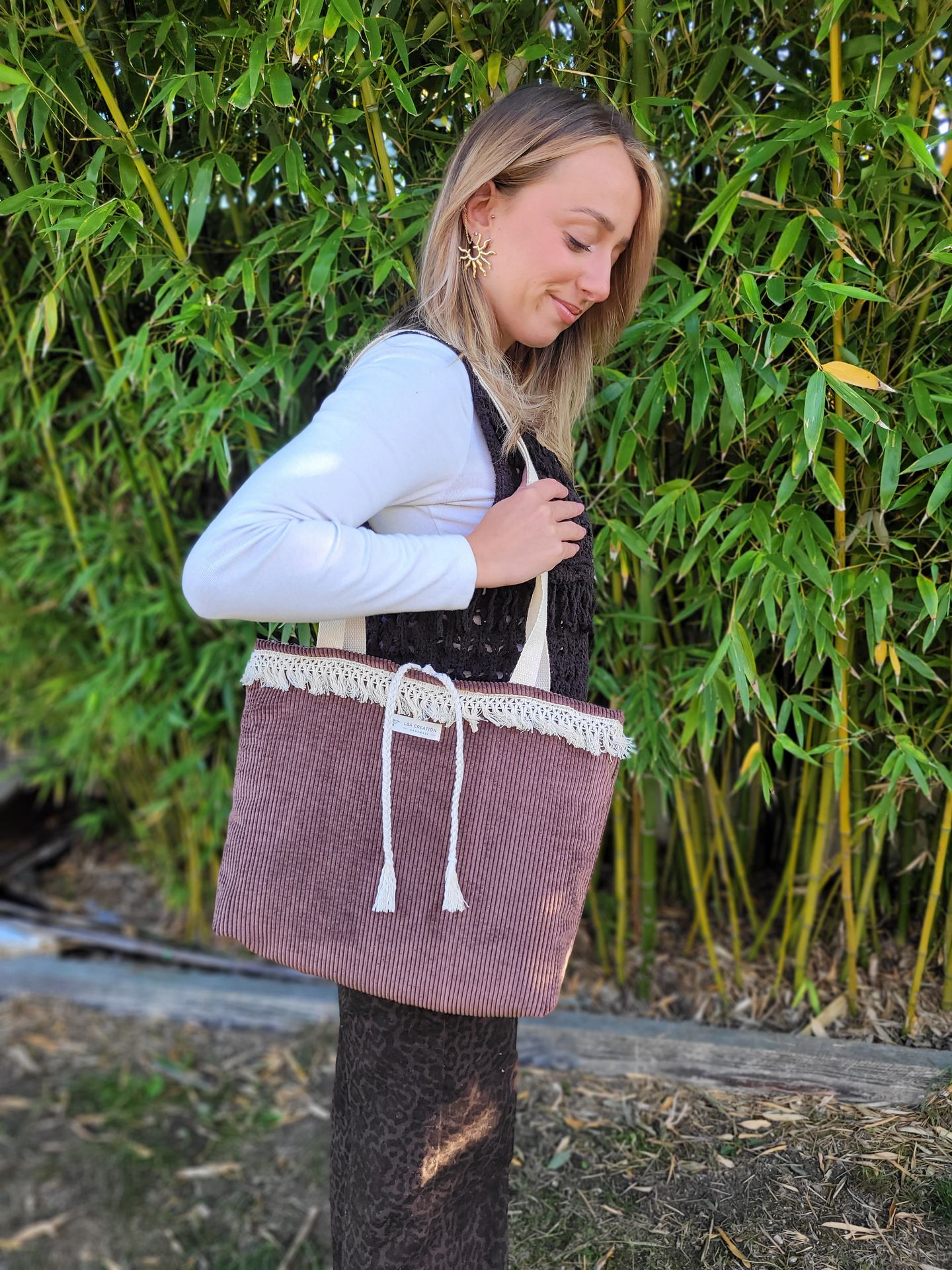 sac en velours bohème réversible artisanal