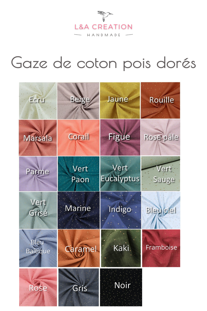 Trousse maquillage - petit vanity matelassée - Gaze de coton à pois doré au choix - SUR COMMANDE