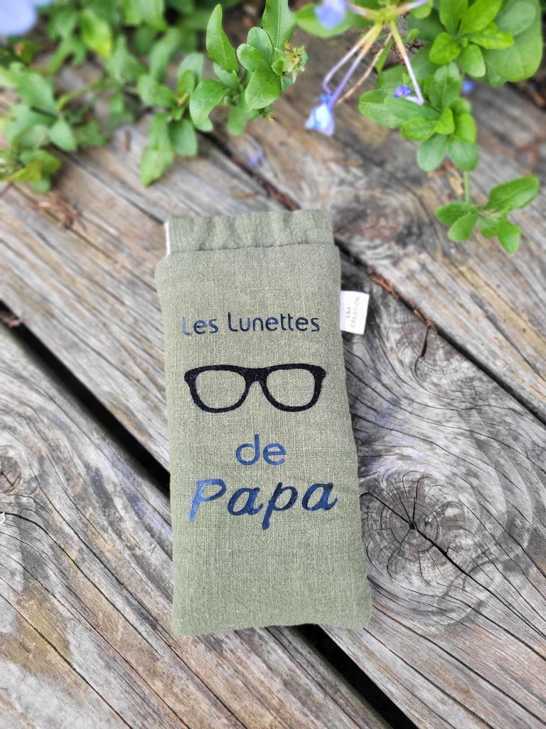 Etui à lunettes - Imprimé  "les lunettes de papa" en lin - couleur au choix  