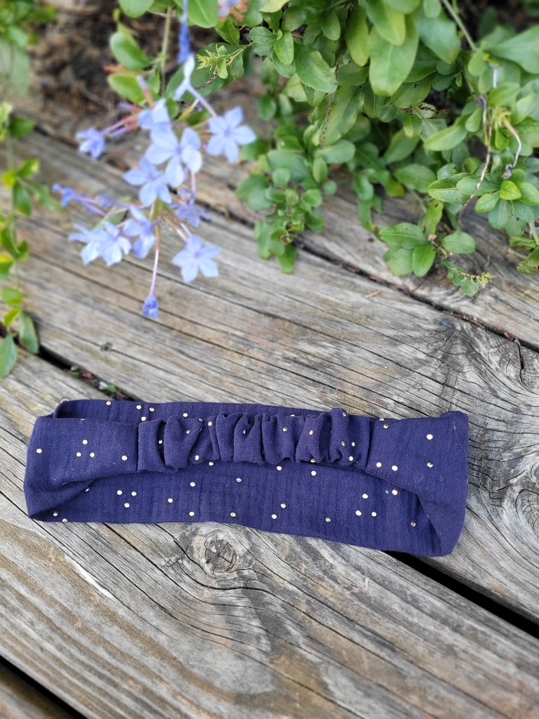 Bandeau cheveux en gaze de coton à pois dorés  -couleur au choix 