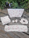 KIT cadeau : Trousse maquillage + 4 lingettes + 1 barrette + 1 chouchou + 1 bandeau - en gaze de coton Liberty -  BIO au choix 