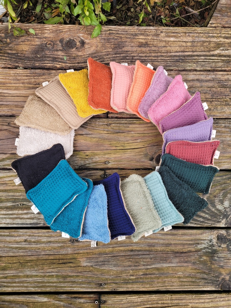 Eponges Ecologiques coton nid d'abeille gaufré et toile de jute - couleur au choix