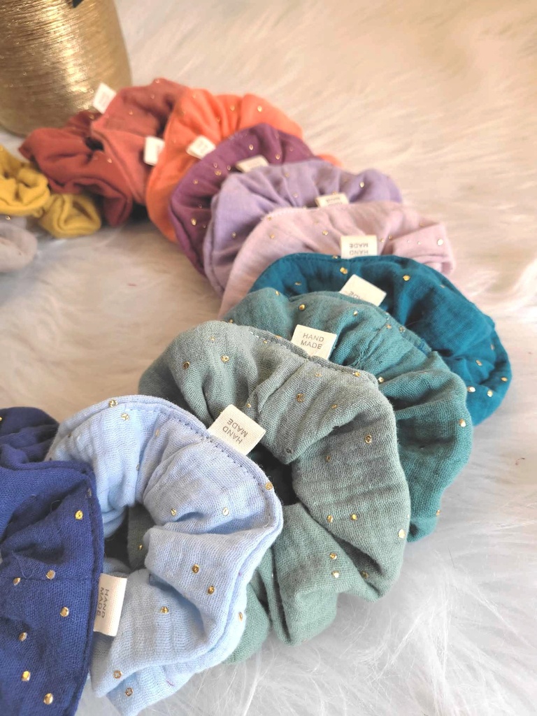 Chouchou Gaze de coton à pois doré