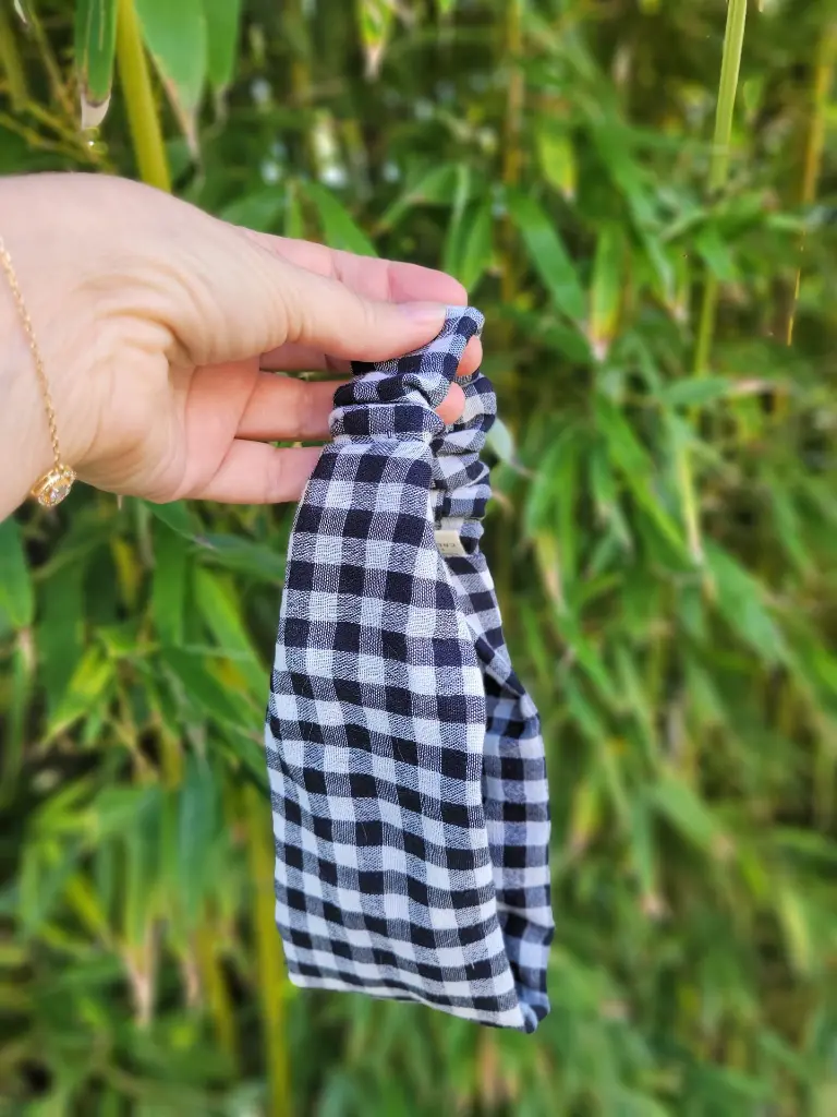 Bandeau cheveux carreaux vichy noir