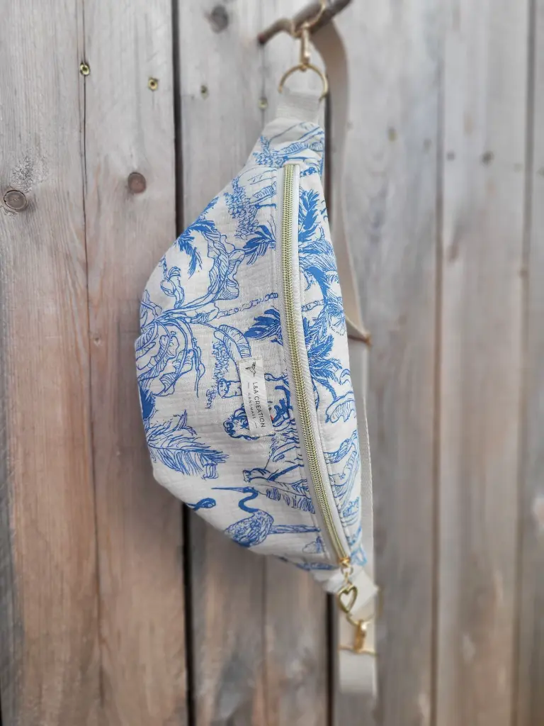 Sac banane en coton bio style toile de Jouy L&A Création