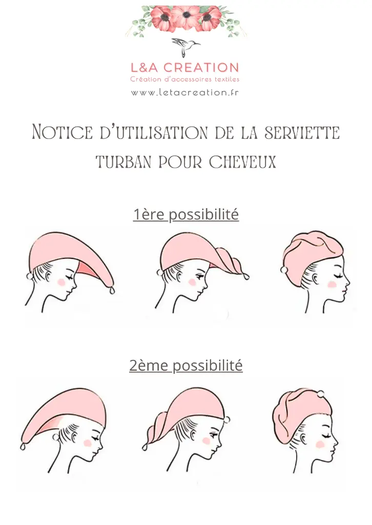 Serviette turban pour cheveux ultra doux coton Bio et bambou L&A Création