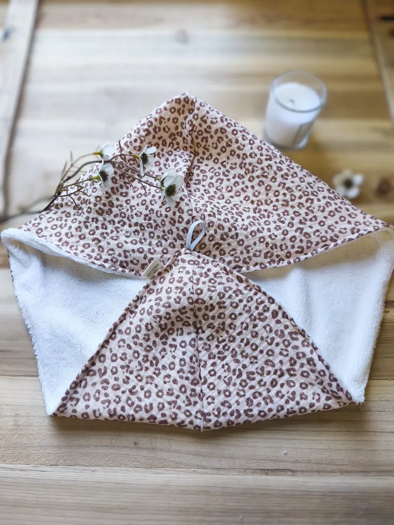 serviette turban pour cheveux - gaze coton bio et bambou - L&A Création