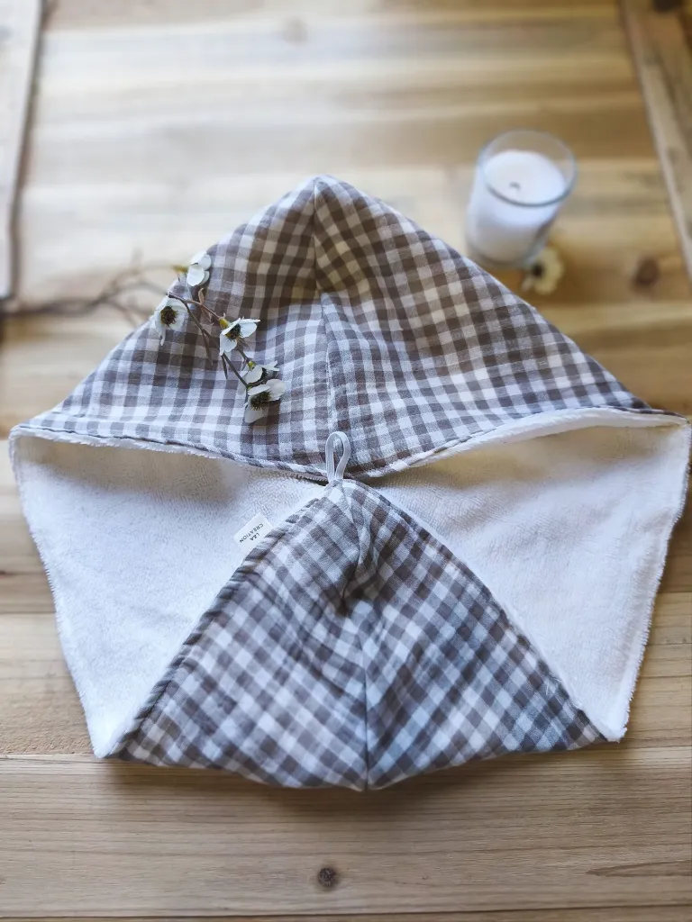 serviette turban pour cheveux - gaze coton bio et bambou - L&A Création