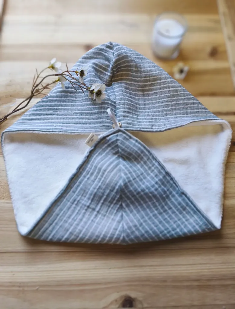 serviette turban pour cheveux - gaze coton bio et bambou - L&A Création