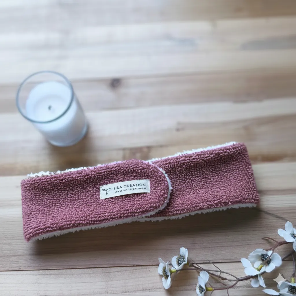 Bandeau de soin skincare en éponge vieux rose foncé.webp