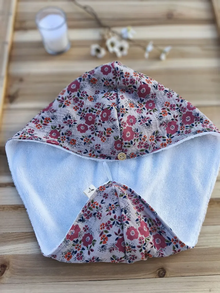 serviette turban pour cheveux - gaze coton bio et bambou - L&A Création