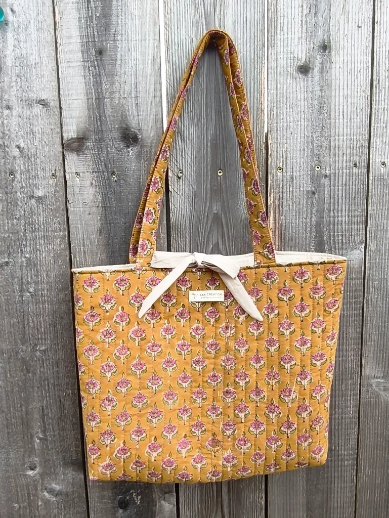 Sac cabas, tote bag en coton Indien matelassé