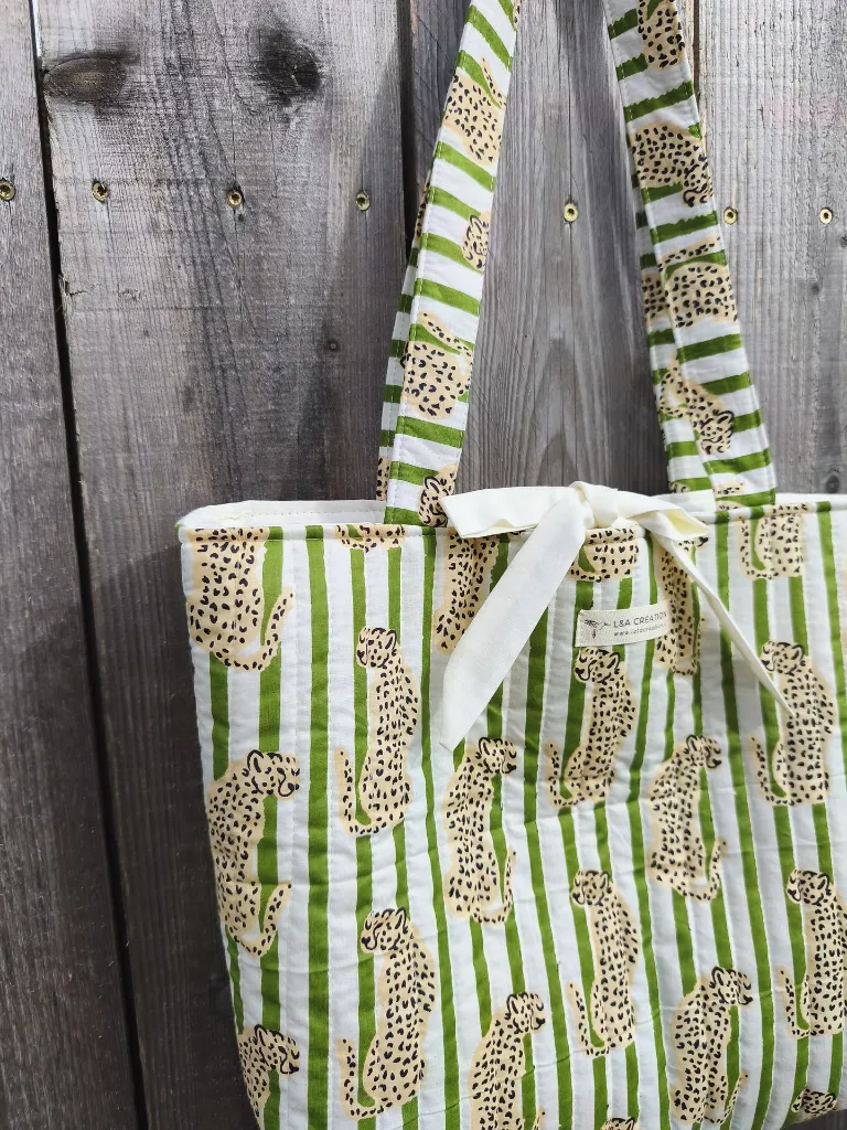 sac cabas matelassé tissu indien rayé