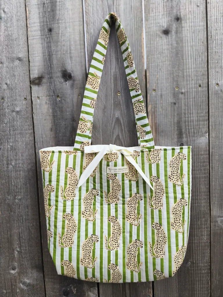 sac cabas matelassé tissu indien rayé