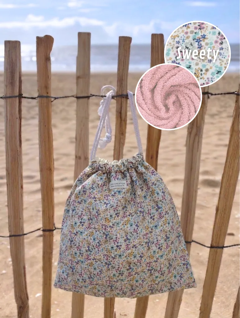 Pochon serviette de plage 2 en 1 L&A création rose
