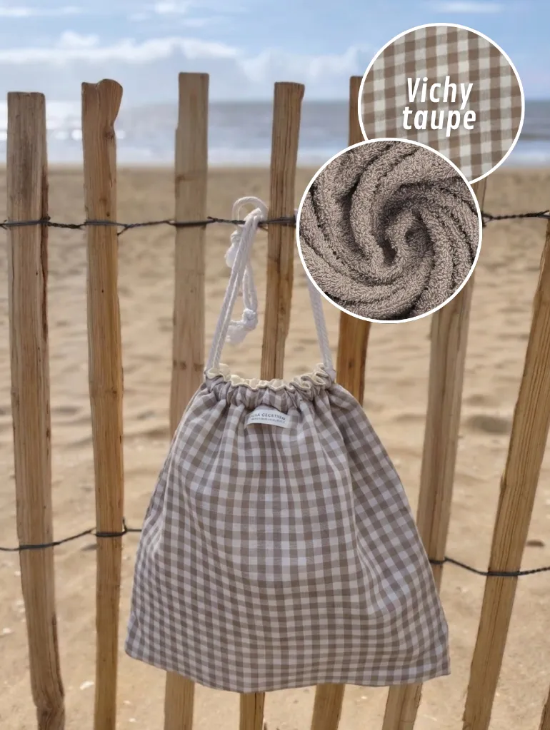 Pochon serviette de plage 2 en 1 L&A création taupe