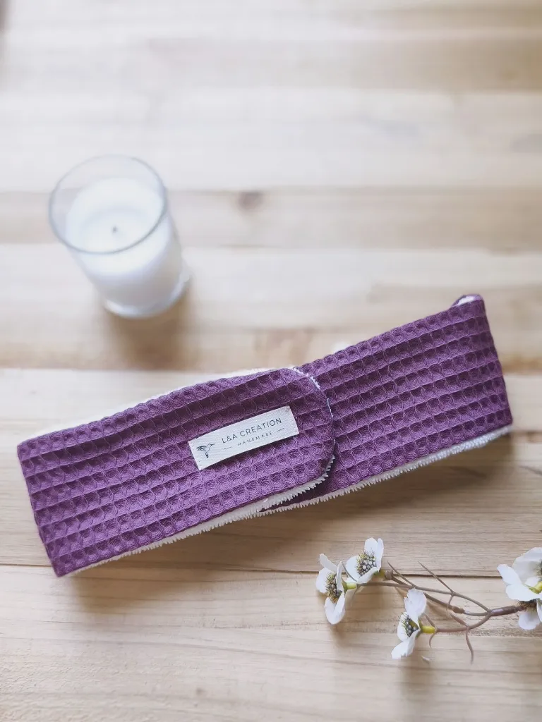 Bandeau de soin skincare en nid abeille coton bio et Bambou- règlable L&A Création