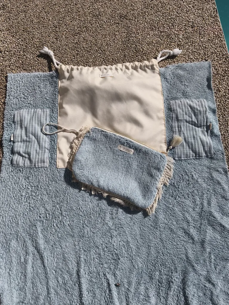 Pochon serviette de plage 2 en 1 L&A création bleu