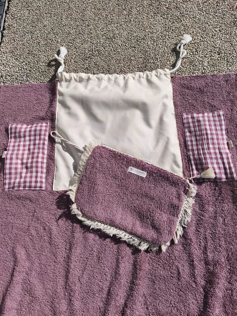 Pochon serviette de plage 2 en 1 L&A création bois de rose