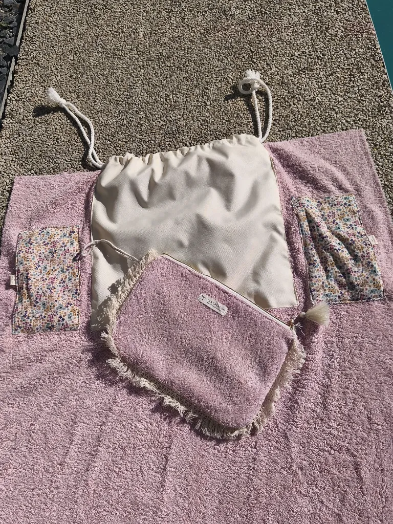 Pochon serviette de plage 2 en 1 L&A création rose