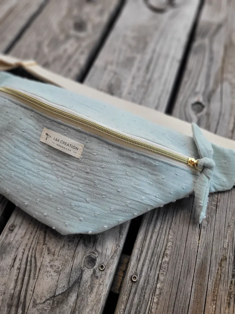 sac banane plumetis vert d'eau