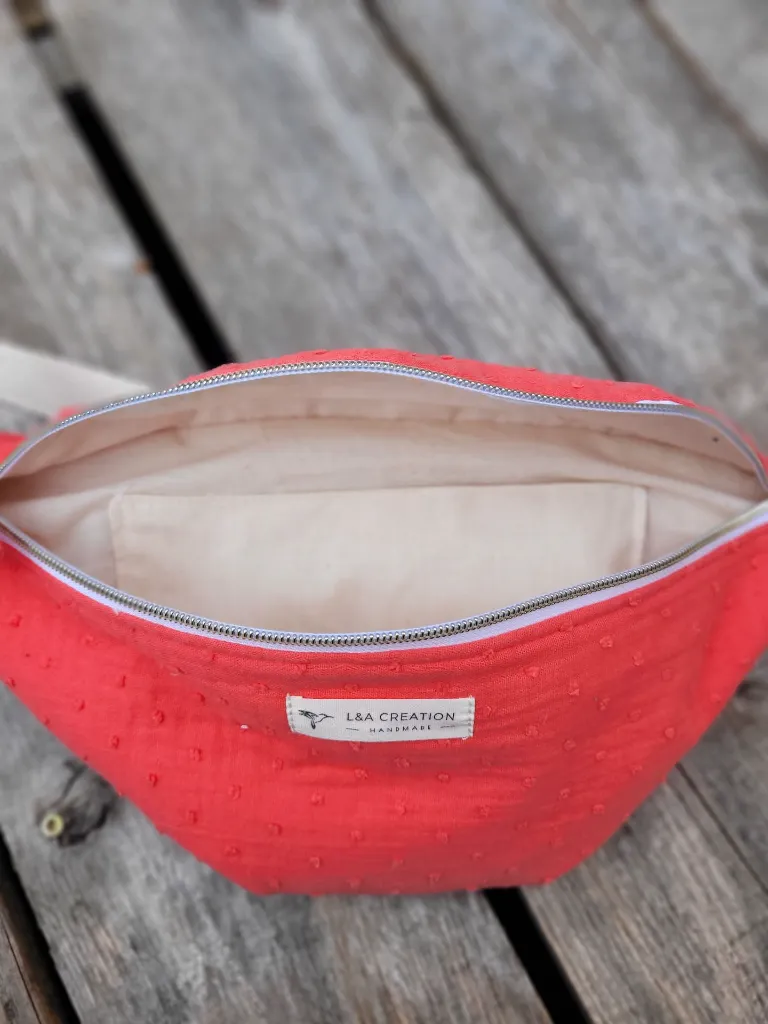 sac banane plumetis corail
