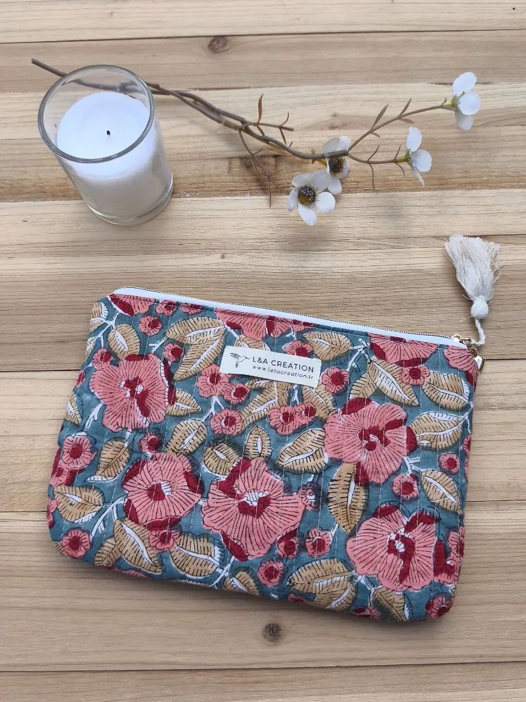 pochette matelassé en coton Indien HandBlock Print L&A Création