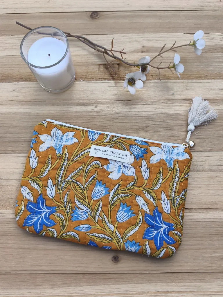 pochette matelassé en coton Indien HandBlock Print L&A Création