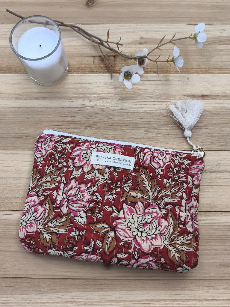 pochette matelassé en coton Indien HandBlock Print L&A Création
