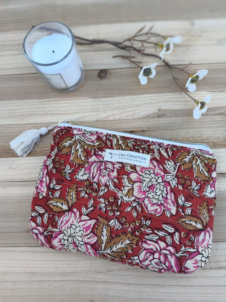pochette matelassé en coton Indien HandBlock Print L&A Création