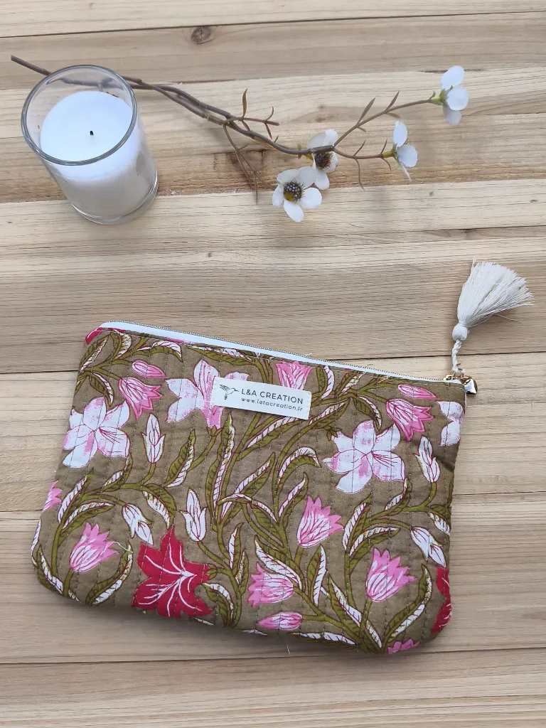 pochette matelassé en coton Indien HandBlock Print L&A Création