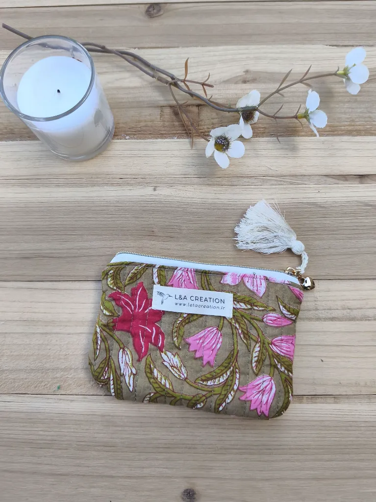 Porte monnaie petite pochette matelassée coton Indien L&A Création