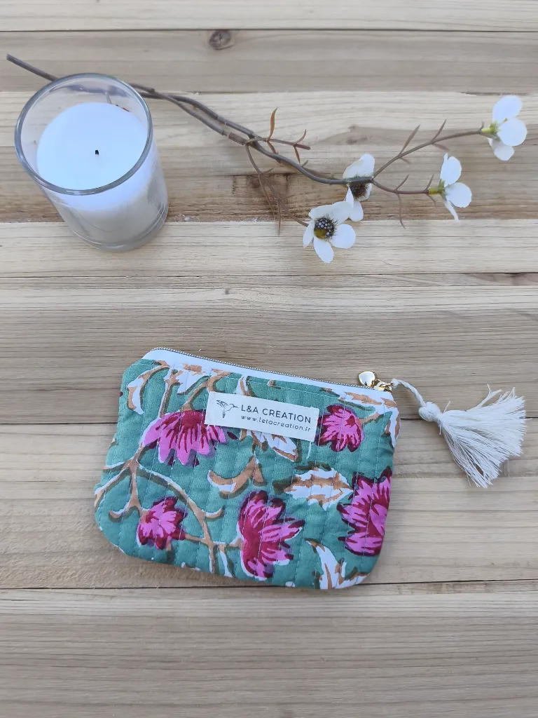 Porte monnaie petite pochette matelassée coton Indien L&A Création