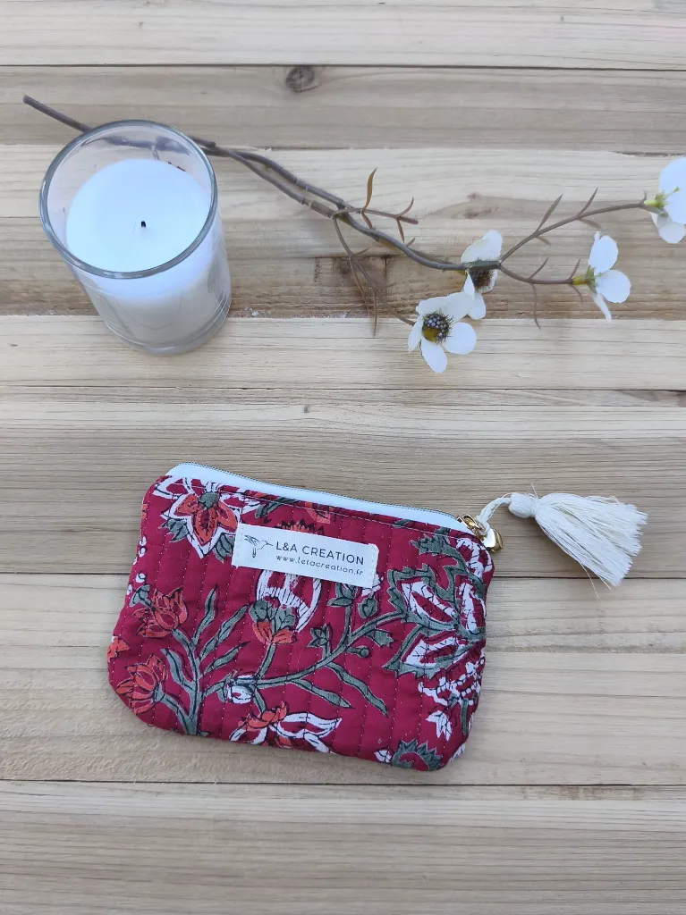 Porte monnaie petite pochette matelassée coton Indien L&A Création