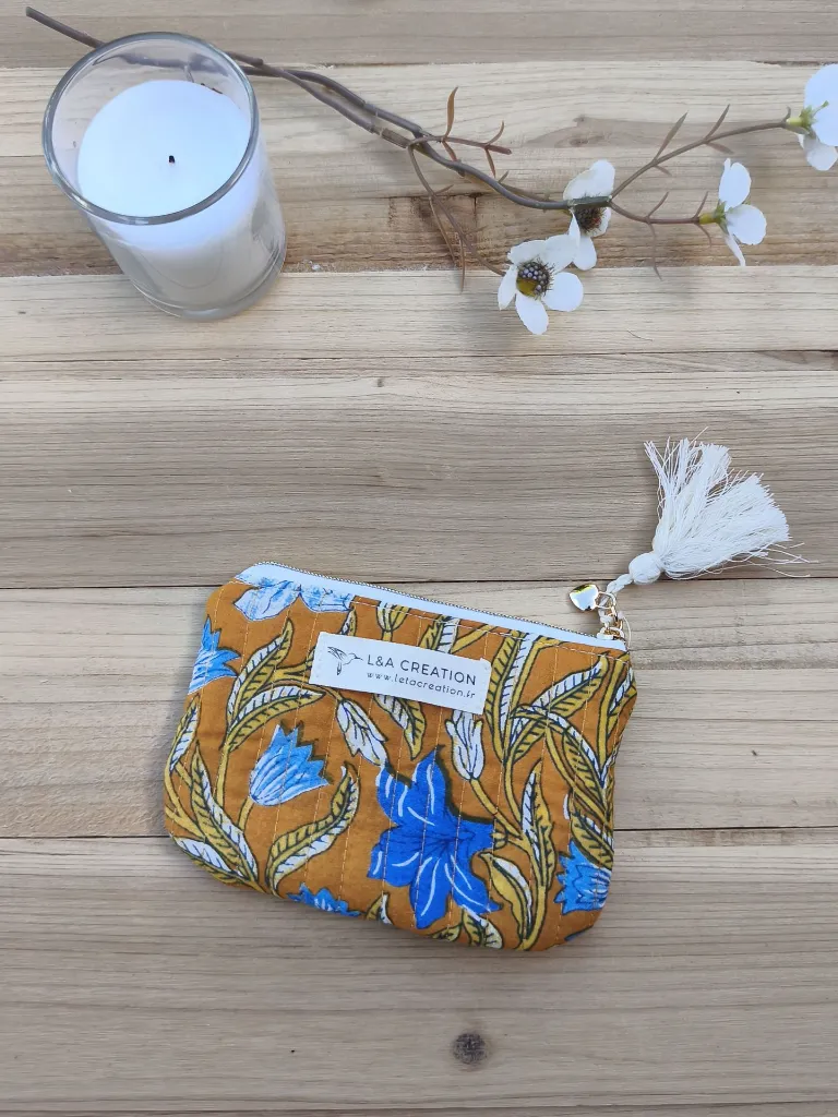 Porte monnaie petite pochette matelassée coton Indien L&A Création