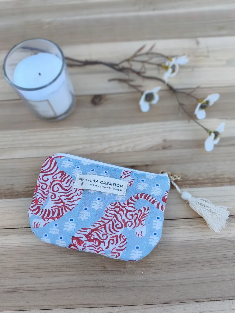 Porte monnaie petite pochette matelassée coton Indien L&A Création