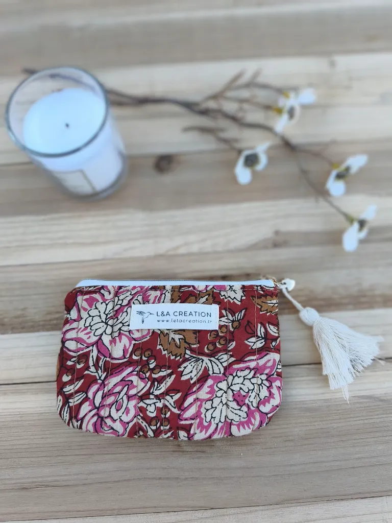 Porte monnaie petite pochette matelassée coton Indien L&A Création