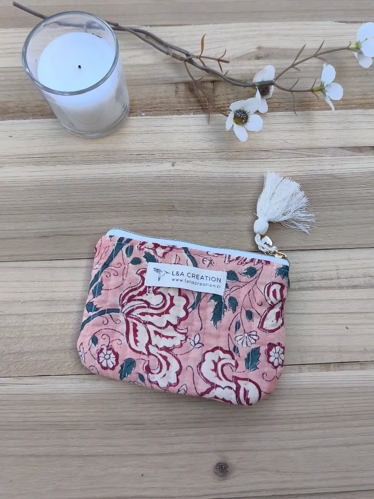 Porte monnaie petite pochette matelassée coton Indien L&A Création