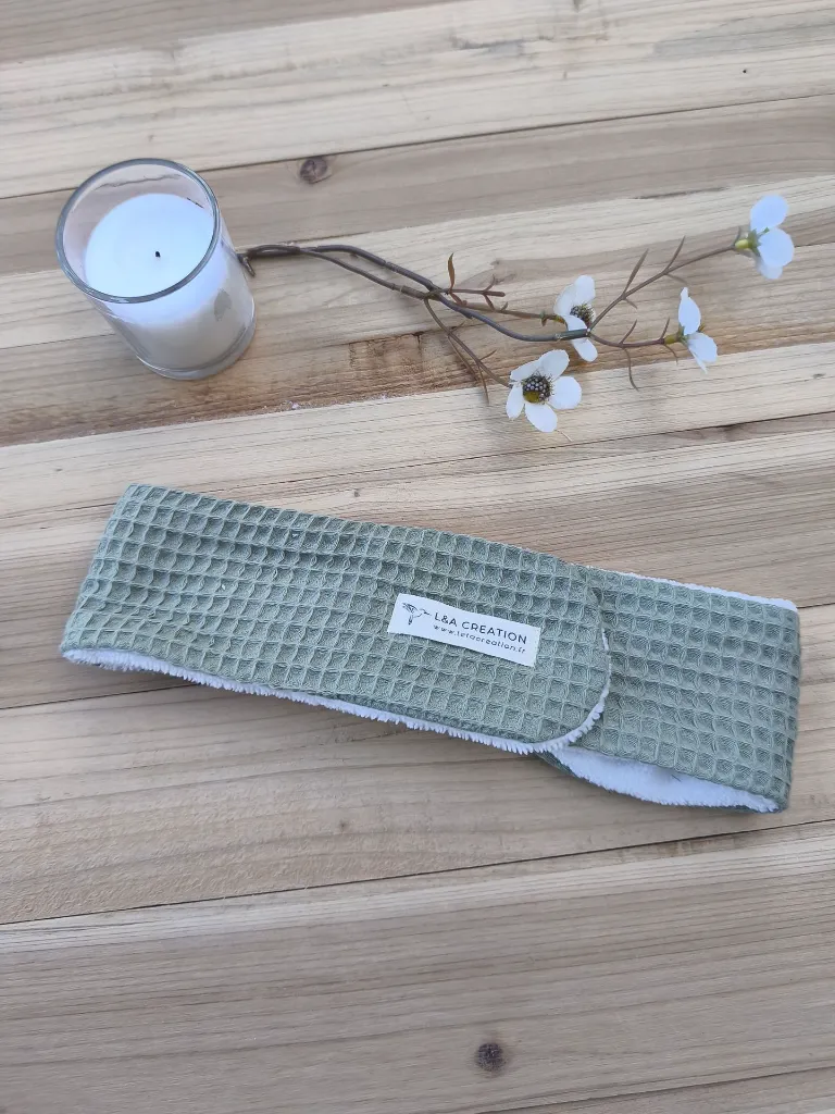 Bandeau de soin skincare en nid abeille coton bio et Bambou- règlable L&A Création