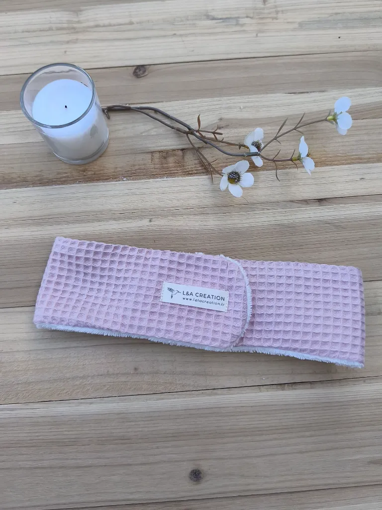 Bandeau de soin skincare en nid abeille coton bio et Bambou- règlable L&A Création