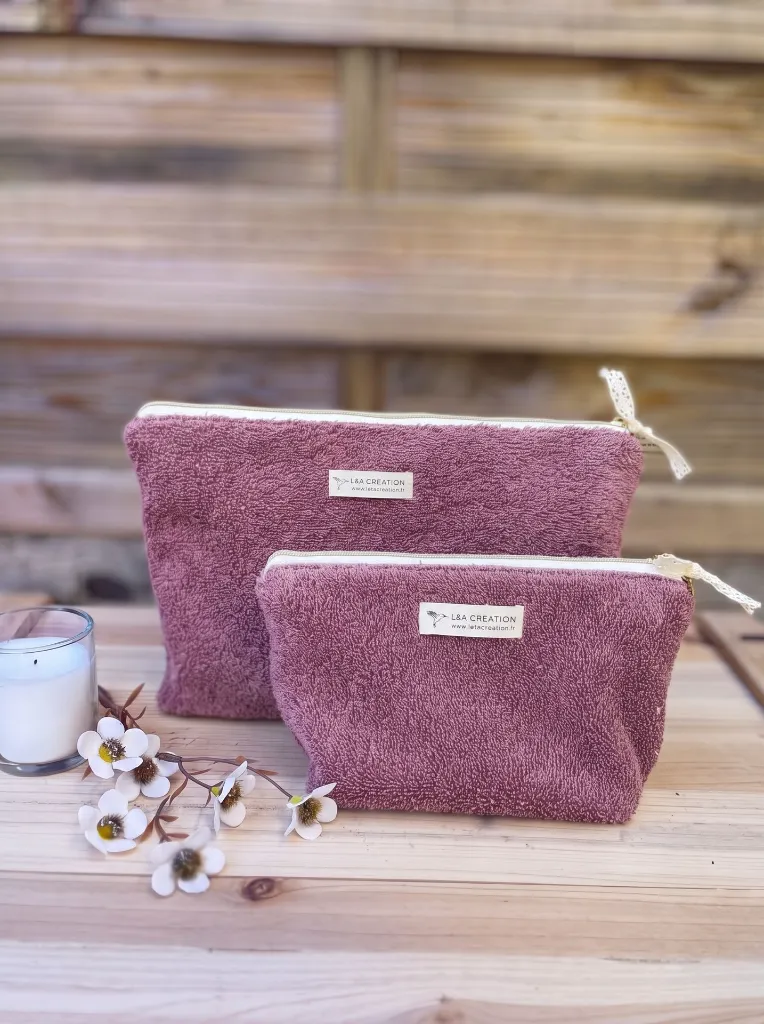 Pochette trousse vieux rose imperméable en Eponge L&A Création.webp