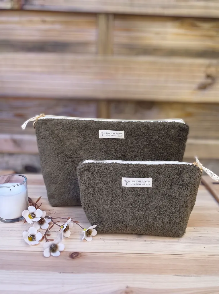 Pochette trousse Kaki imperméable en Eponge L&A Création.webp