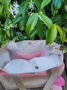 Sac Cabas Toile de jute et coton chiné - intérieur imperméable et pompon décoratif - couleur au choix