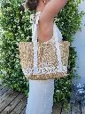 Sac Cabas Toile de jute et dentelle - 2 couleurs au choix