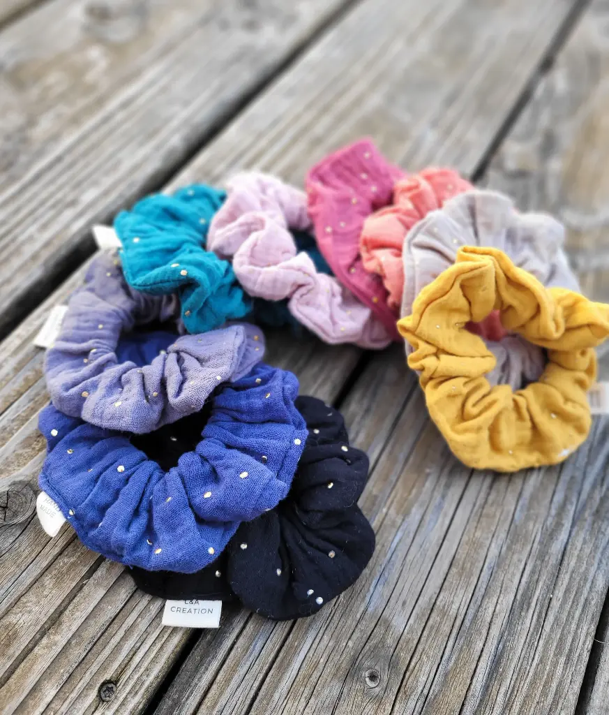 Chouchou Gaze de coton à pois doré (Ecru)