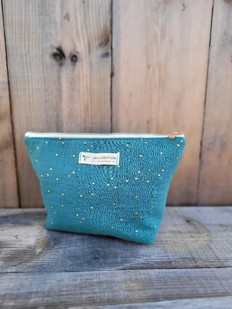 Trousse maquillage - gaze de coton à pois doré - couleur au choix - 2 tailles