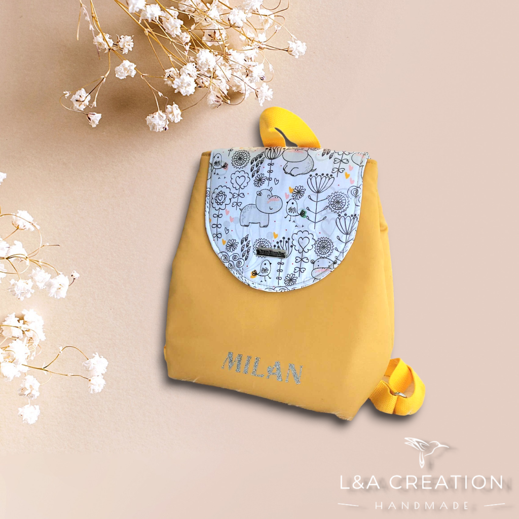 Sac à dos coton imprimé enfant - couleur au choix - PERSONNALISABLE SUR COMMANDE   