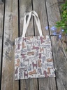 Tote Bag en lin chocolat et imprimé chat- Réversible - DISPONIBLE DE SUITE