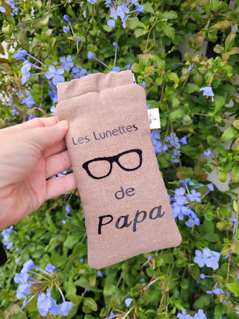 Etui à lunettes - Imprimé  "les lunettes de papa" en lin - couleur au choix   (Ecru)