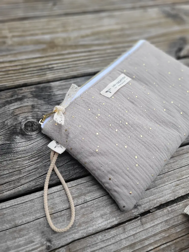 Pochette en gaze de coton BIO pois dorés - 4 tailles - couleurs au choix - SUR COMMANDE 